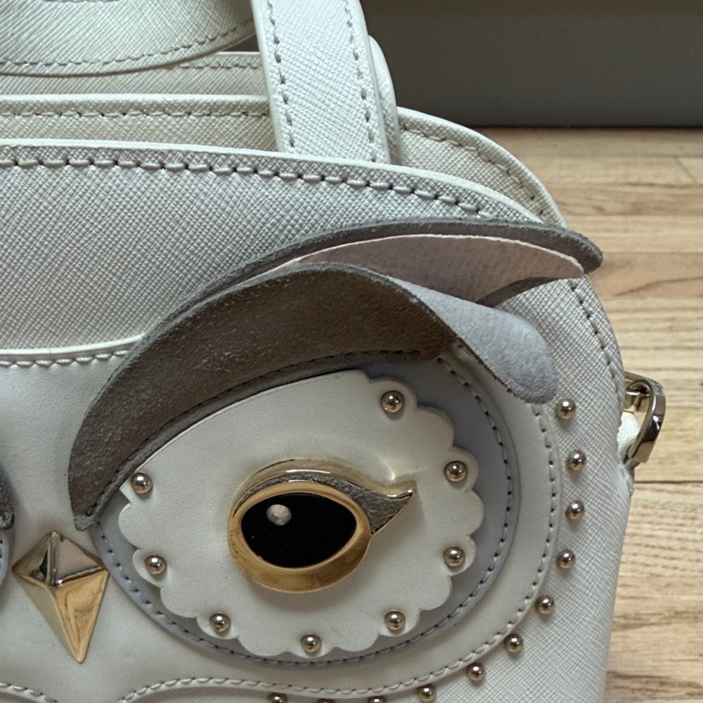 Kate Spade Owl Novelty Purse Gray and White Crossbody Bag - Picture 4 of 13